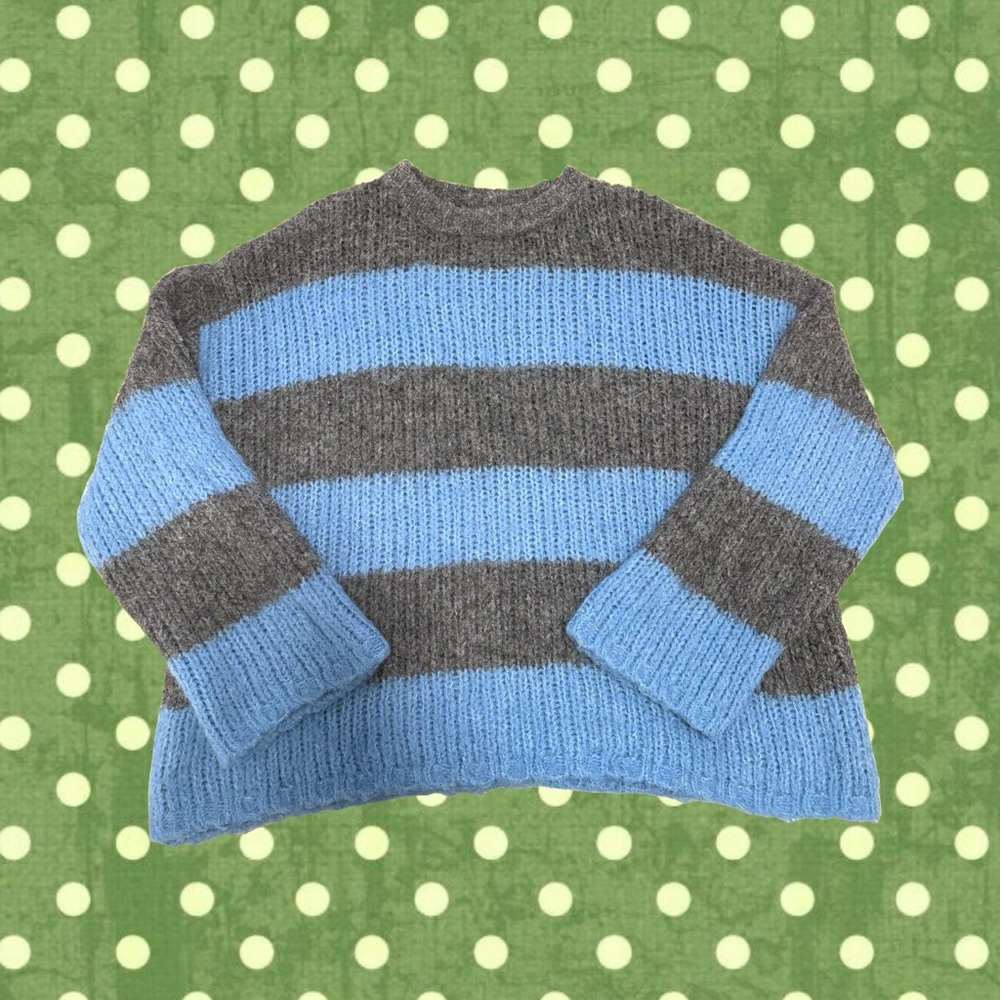 Topshop Grey and Blue Oversized Mohair Sweater